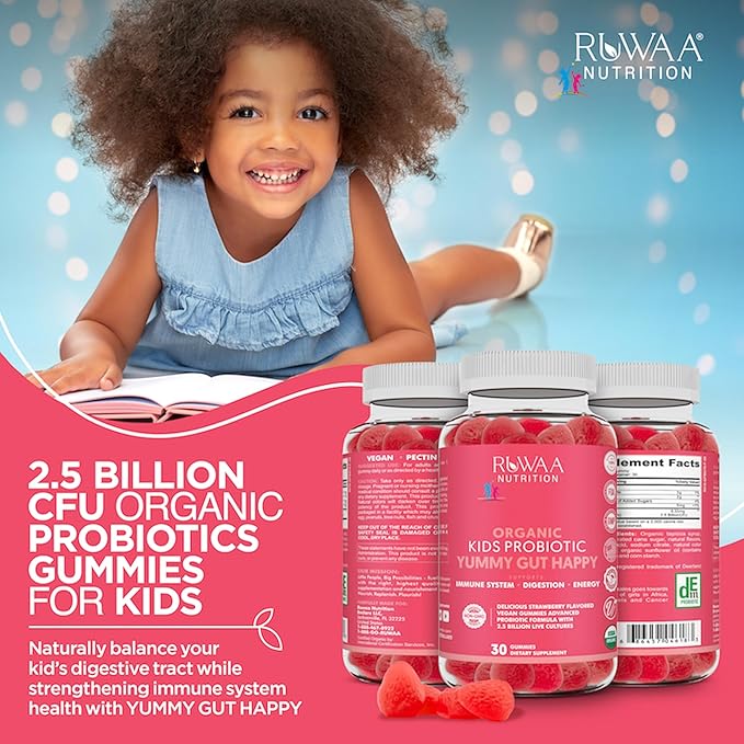 Probiotic Gummies. Organic Kids Probiotic Chewable for Digestive Health & Immunity. Kids Pre & Probiotics Vitamins. No Allergens, Gluten-Free, Non-GMO, Probiotic for Children 60ct (2)