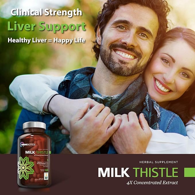 OmniBiotics Organic Milk Thistle Supplement 1500mg β 4X Concentrated Extract with Silymarin β High Potency Liver Detox & Support β 120 Vegan Capsules
