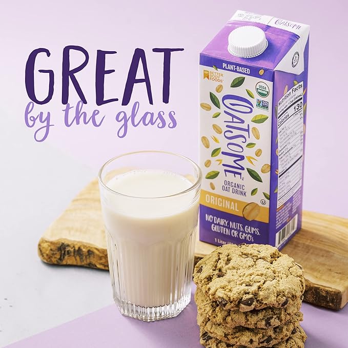 Oatsome Organic Oat Milk, 1-Liter Cartons, 6 Count, Regular, 202.86 Fl Oz (Pack of 2)