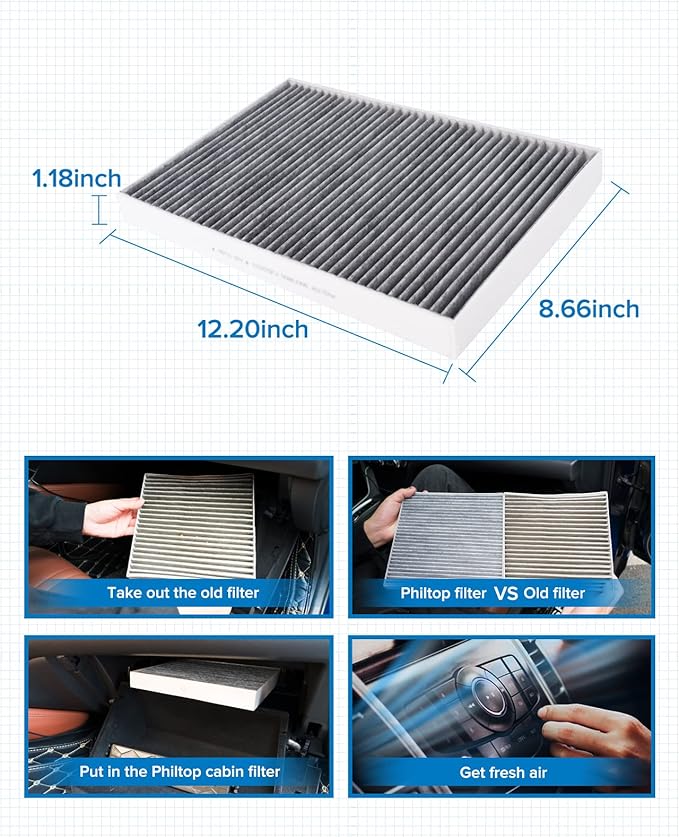 PHILTOP Cabin Air Filter, Replacement for CF12211 Q5 Q7 A4 A5 A6 Quattro SQ5 Q8 S4 S5 A7 Sportback RS5, Premium ACF080 Cabin Filter with Activated Carbon Filter Up Dust Pollen Odor
