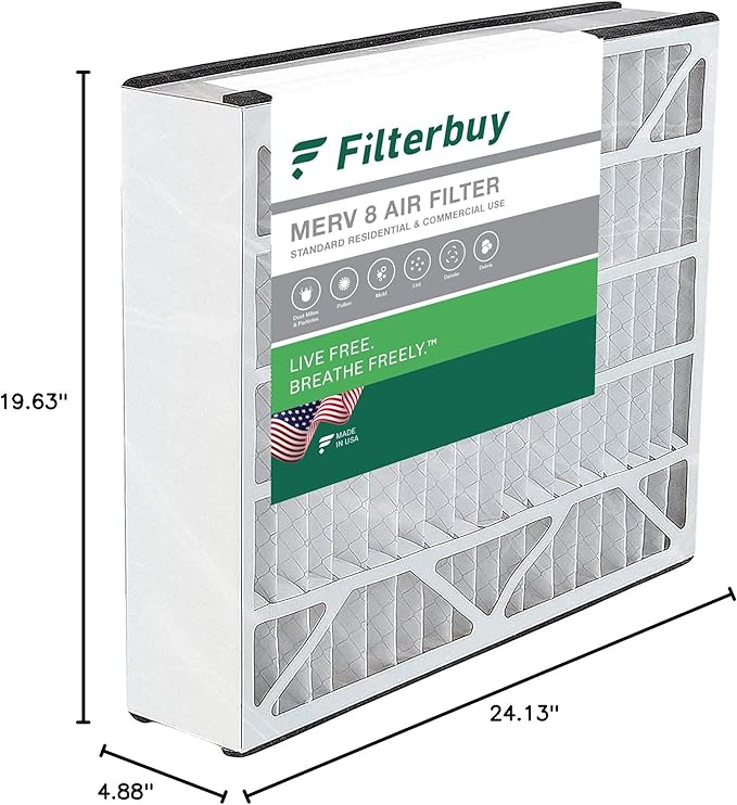 Filterbuy 20x25x5 Air Filter MERV 8 (MPR 700) Dust Defense (1-Pack), Pleated HVAC AC Furnace Filters for Trion Air Bear, Generalaire, Skuttle, and More (Actual Size: 19.63 x 24.13 x 4.88)