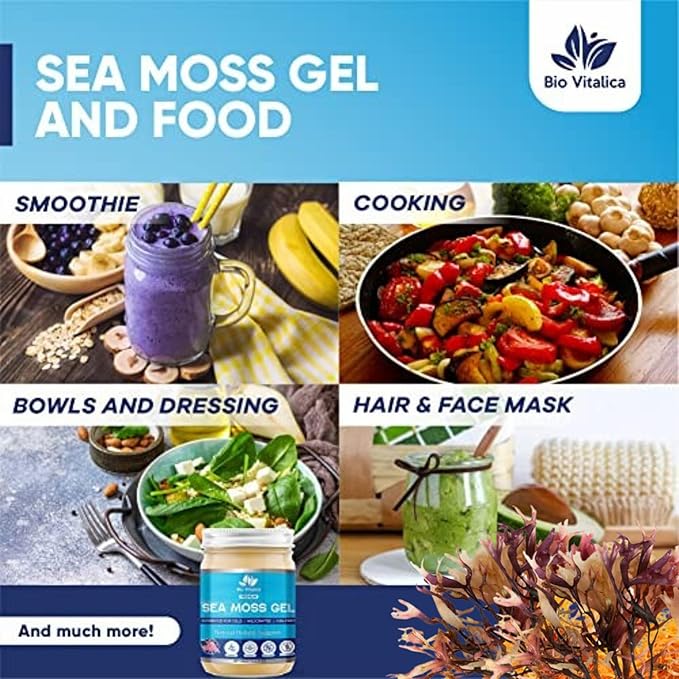 Sea Moss Gel by BioVitalica - Irish sea Moss raw Organic - Premium Quality - Dr Sebi, Vegan superfood for Cells - 100% Natural Seamoss Gel - (Pack of 2, Original)