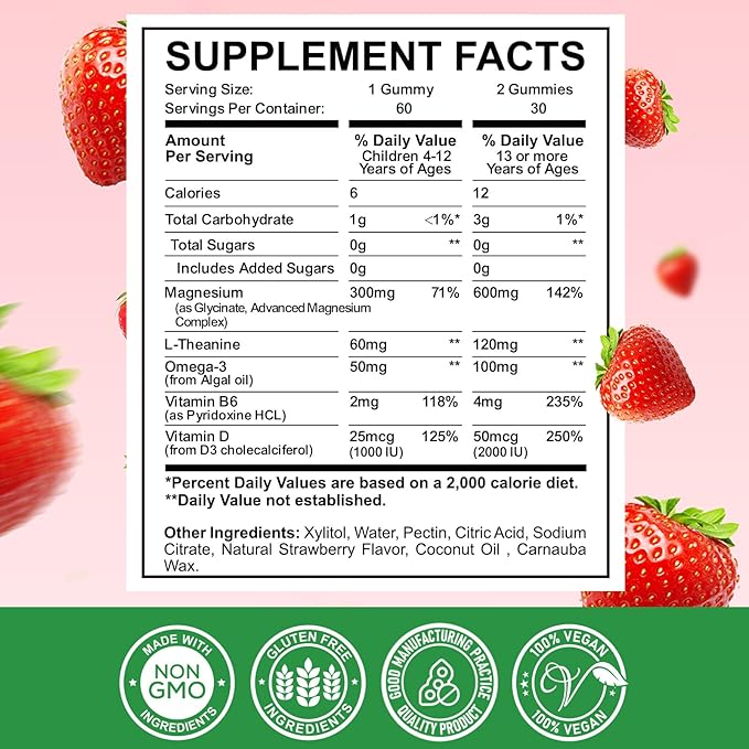 Magnesium Complex Gummies- Calm Chewable Gummies for Kids & Adults- Magnesium Glycinate Supplement-w/Omega-3, Vitamin B6, D3- Support Calm Stress Relief, Bones, Mood, 2 Pack