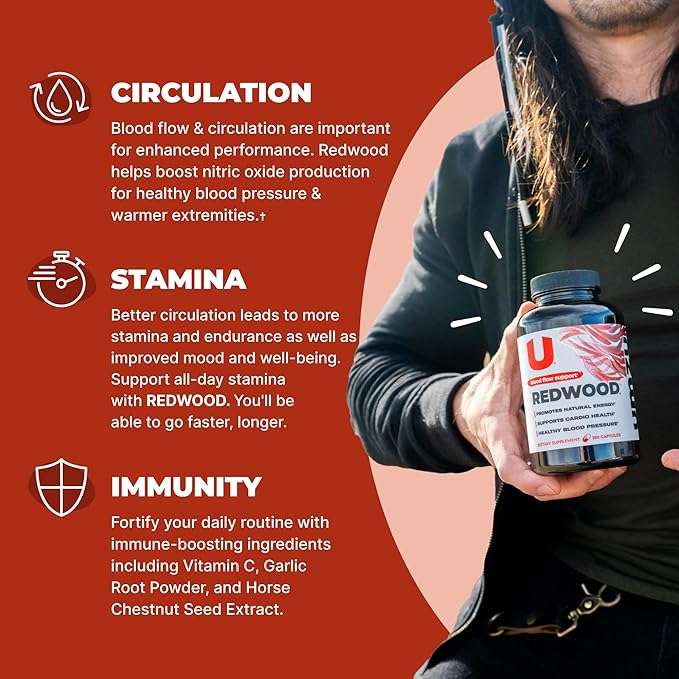 UMZU Redwood Nitric Oxide Booster, 1-Month Supply – Nitric Oxide Supplement with Vitamin C, Garlic & Horse Chestnut – Supports Healthy Circulation, Blood Flow, Energy, Stamina and Daily Vitality