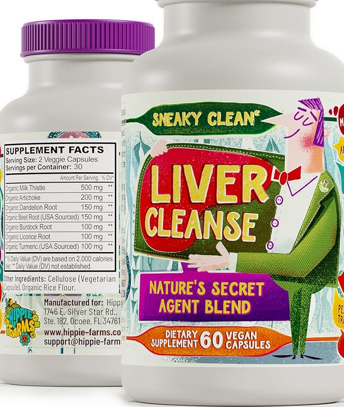Liver Cleanse Support Supplement w Milk Thistle - Nature's Secret Agent Blend - 60 Vegan Capsules