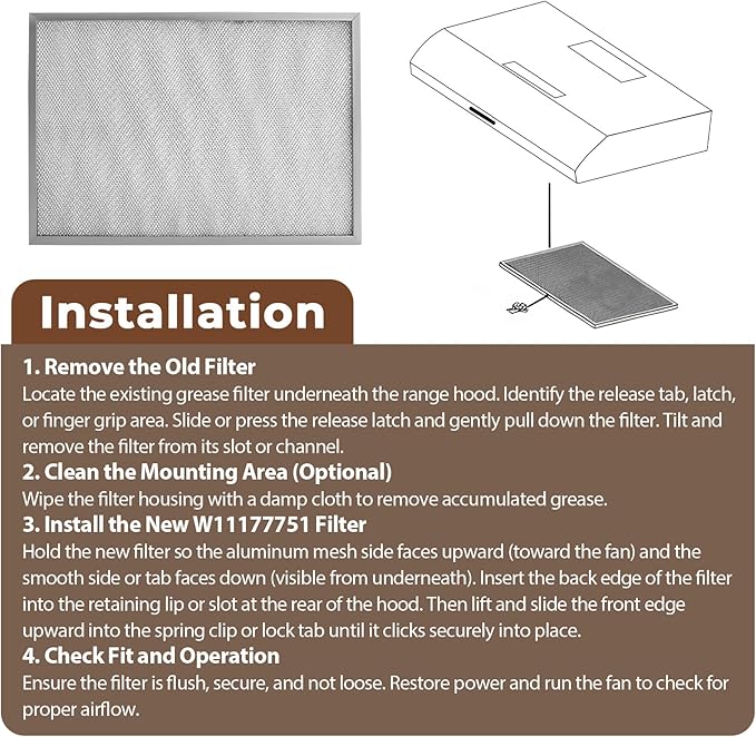 2PCS W11177751 Range Hood Grease Filter 17.24X11.7 inch Replacement W10419114 W10834041 W11176974 4547137 AP6285612 PS12348521 EAP12348521 Compatible with Whirlpool