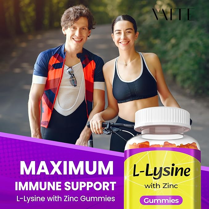 L Lysine Gummies 1000mg with Zinc - Supports Skin, Lip, Vegan, Gluten Free, 60 Chewable L-Lysine for Adults, Vitamins Tissue Health & Immune System, Amino Acid & Complex Supplements, Non-GMO(2Pack)