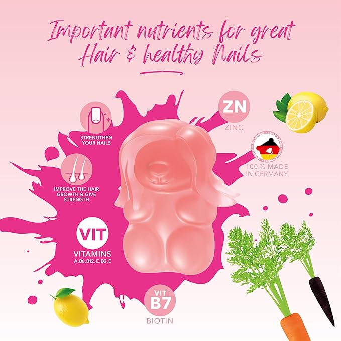 Women’s Hair Vitamin Gummies with Complex Biotin, Collagen, Folic Acid, Vitamin B7, and Keratin for Hair, Skin & Nails - Vegan Hair Growth & 100% Vitamin Boost - 60 Count, 1 Month Supply