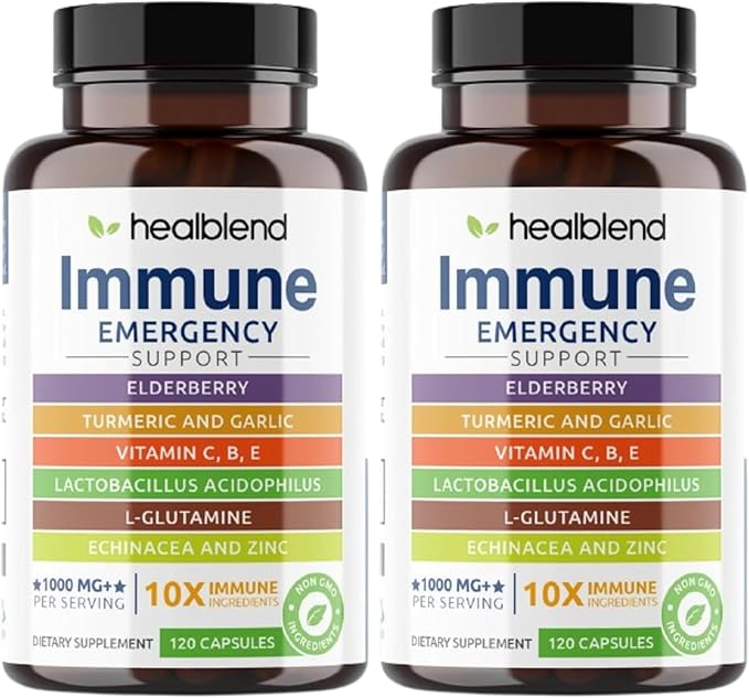healblend 10 in 1 Immune Support Supplement Booster with Elderberry, Zinc, Echinacea, Turmeric, Lactobacillus Acidophilus, for Adults (2 Pack)