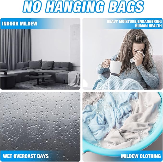 ZSZMFH 12 Pack Moisture Absorber Hanging Bags, Fragrance Free Humidity Packs, Hanging Closet Dehumidifier Bags-220g/pack