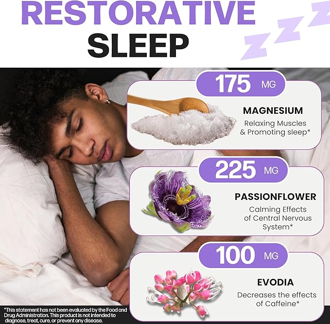 Life Happns Do Not Disturb Sleep Aid for Adults Natural Supplement with L-Theanine, Magnesium, Passion Flower & Evodia Fruit for Restorative Sleep Melatonin-Free, Non Habit-Forming, 60 Capsules