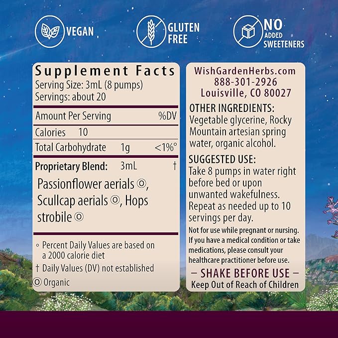 WishGarden Herbs Sleepy Nights & Fresh Mornings - All-Natural Herbal Sleep Aid Tincture, Organic Sleep Supplement w/Passionflower, Hops & Scullcap, Supports Deep Sleep & Healthy Sleep Cycles, .66oz