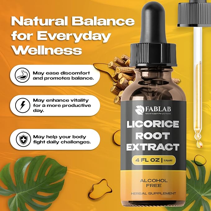 FabLab Licorice Root Extract - Herbal Immune Support- Glycyrrhiza Glabra Supplement for Digestion Restore Respiratory Health Fatigue -Non-GMO (4 FL OZ)