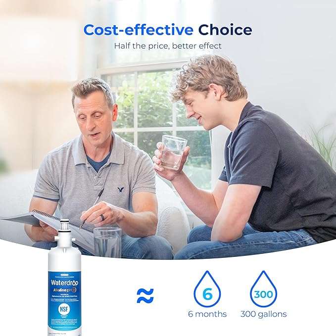 Waterdrop WD-F19C-AL Alkaline Refrigerator Water Filter, Enhances pH, Replacement for GE® RPWFE®, RPWF (Built-in CHIP) Refrigerator Water Filter, Compatible with GFE28GYNFS, GFE28GELDS