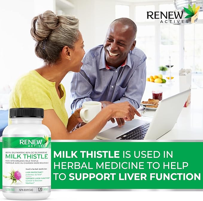 Renew Actives Milk Thistle Capsules 175MG per Serving Organic Seed Extract for Liver Health, Concentrated Silymarin Formula, Antioxidants, & Digestive Wellness – Made in Canada - 120 Capsules