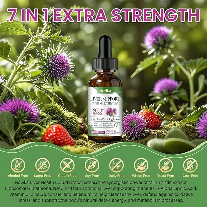 Liver Cleanse Detox & Repair Liver Support Milk Thistle Drops with Glutathione, NAC, ALA, Vitamin C, Zinc & Selenium for Liver Cleanse & Defense, Immune & Skin Support - Strawberry Flavor, 2 Fl Oz