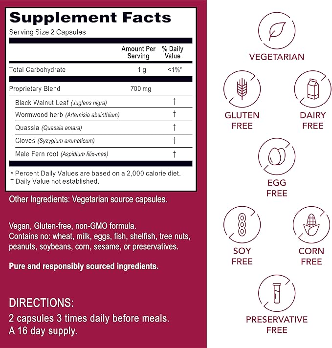 Kroeger Herb Products, Wormwood Herb Supplement Kit, Black Walnut, Clove, Quassia, Worm Wood Detox Cleanse - Capsules, Non-GMO, Gluten Free, No Preservatives or Fillers, Made in USA