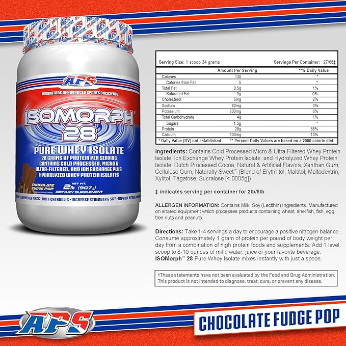 APS Nutrition Isomorph 28 Protein Powder | Pure Whey Isolate | Cold Pressed, Ultra- Filtered, & Ion Exchange Isolates | 28g Protein | 2 Pound (Chocolate Fudge Pop)