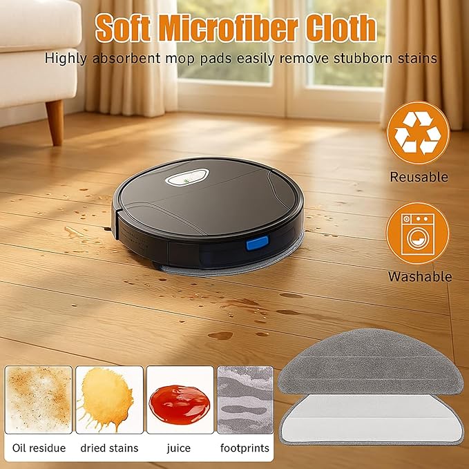 Replacement Parts Accessories Kit Compatible with Honiture V8 Pro Robot Vacuum Cleaner 1 Main Brush, 6 Side Brushes, 4 Hepa Filters, 4 Mop Pad