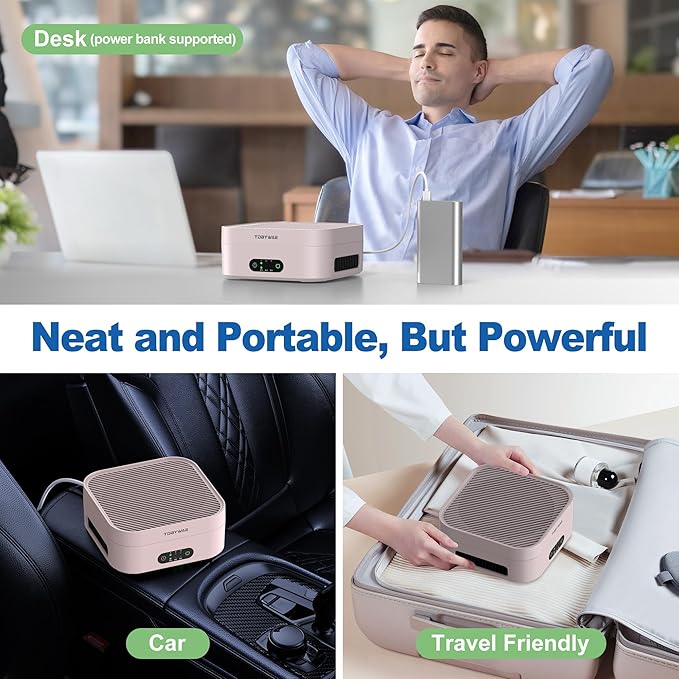 Air Purifiers for Home, TDBYWAE Air Purifier for Bedroom Up to 600 ft², H13 True HEPA Air Purifier for Pets Dust Dander Pollen Odor Smoke, with New Quiet Wind Wheel System, for Desk/Car/Travel(Pink)