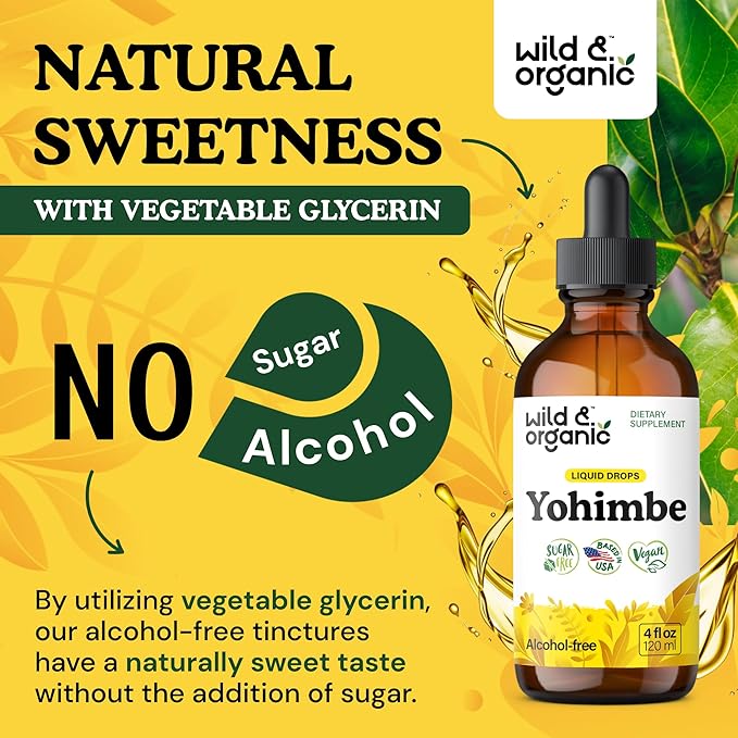 Wild & Organic Yohimbe Supplements for Men & Women - 5 mg Yohimbine Extract Tincture - Alcohol-Free Yohimbe Bark Drops - Vegan, Non-GMO & Sugar-Free - 4 fl oz