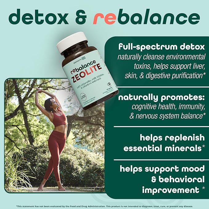 Enhanced Total Body Zeolite Detox - Liver Cleanse Detox & Toxin Binder w/Zeolite Clinoptilolite, Chlorella, Milk Thistle & Minerals, Gut Health & Immune Support for Adults, Vegan Capsules, 60ct