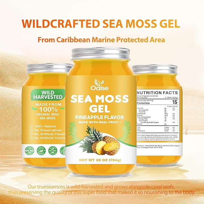 Sea Moss Gel - Raw Nutritious Irish Sea Moss Gel Rich in 102 Vitamins and Minerals, Proteins & Vitamins, Vegan-Friendly 28OZ Pineapple Flavor