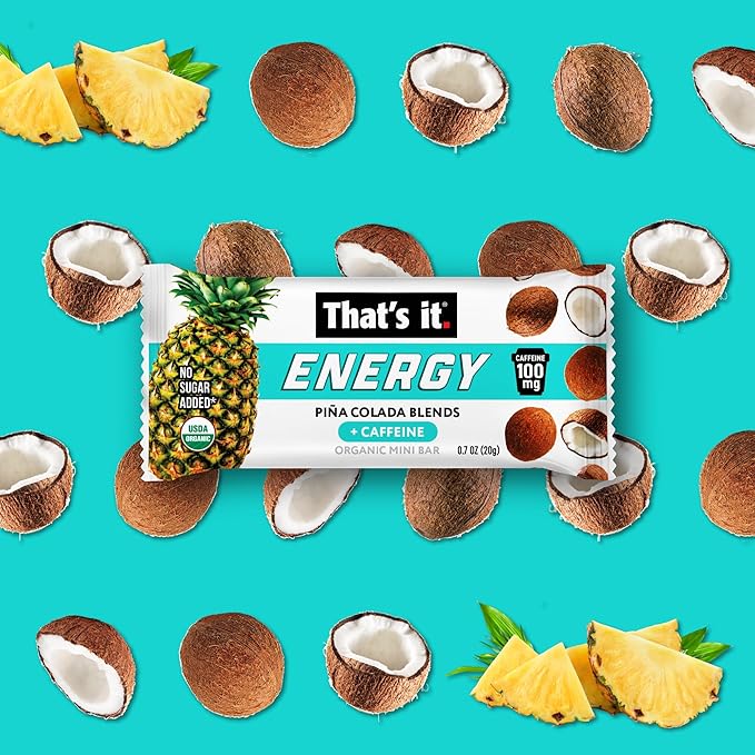That’s it. Piña Colada Energy Mini Bars | 100mg Natural Caffeine |Pineapple Coconut| Allergy-Friendly, Organic, Non-GMO, Gluten-Free Snacks | 15 Count