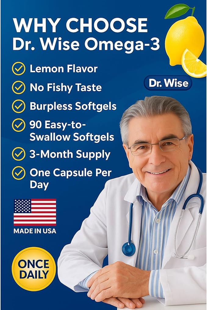 Triple Strength Omega 3 Fish Oil 3600mg β 1300mg EPA & 860mg DHA- Once Daily β Burpless Lemon Flavor, β Supports Heart, Brain, Joint & Eye Health β Wild Caught, Non-GMO, 90 Softgels, 3-Month Supply
