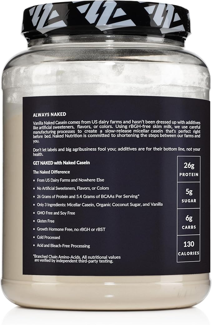 NAKED Casein - 2Lb Micellar Vanilla Casein Protein - Bulk, GMO-Free, Gluten Free, Soy Free, Preservative Free - Stimulate Muscle Growth - Enhance Recovery - 15 Servings