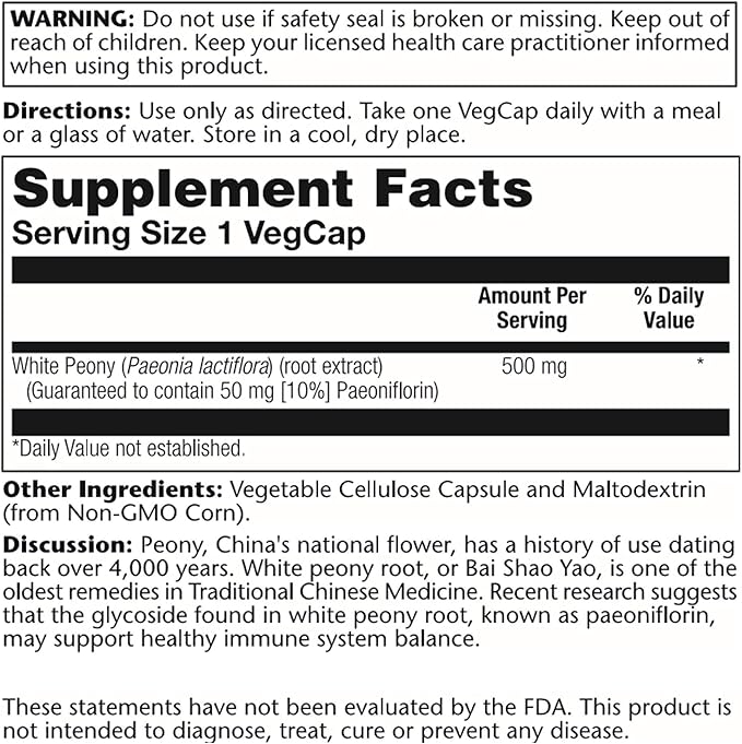 SOLARAY White Peony Root Extract | 60 VegCaps