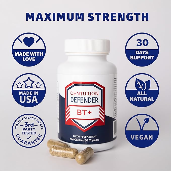 Centurion Defender BT+, Natural Circulation Supplement with Black Cumin Seed, Bromeliad, Luteolin, NAC, Serrapeptase and Lumbrokinase to Support Optimal Blood Flow, 60 Caps