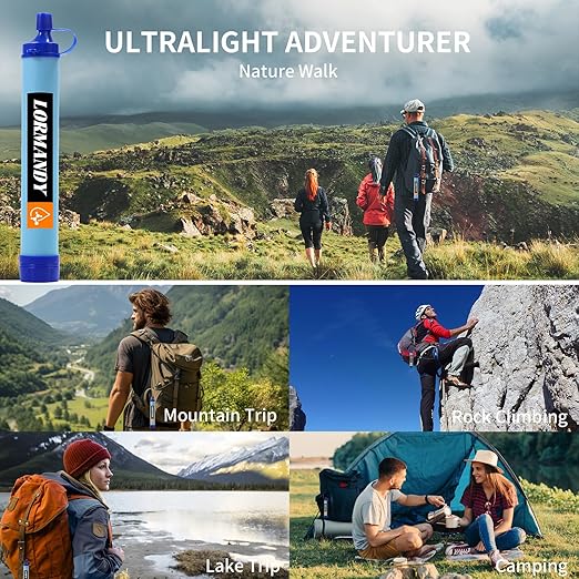 Personal Water Filter, Straw Water Purifier System, Outdoor Portable Water Filter Straw, Emergency Survival Gear for Hiking Camping Accessories Travel Fishing Emergency Preparedness