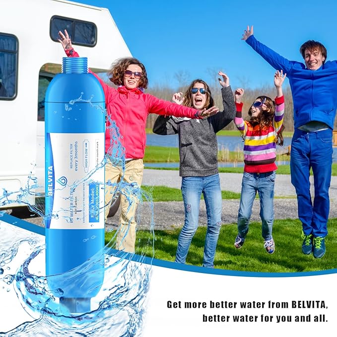 BELVITA RV Inline Water Filter,Dedicated for RVs and Marines,2 Pack Drinking,Washing Filter,Reduces Lead,Fluoride,Chlorine,Bad Taste,Odor