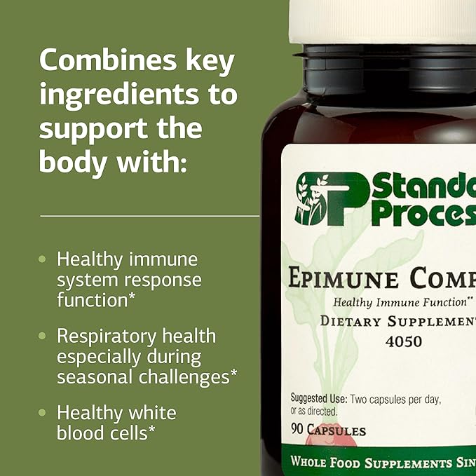 Standard Process Epimune Complex - Vegan Immune System Support - Respiratory & Immune Health Supplement with Maitake & Turkey Tail Mushrooms - Vegan, Vegetarian & Gluten-Free - 90 Capsules