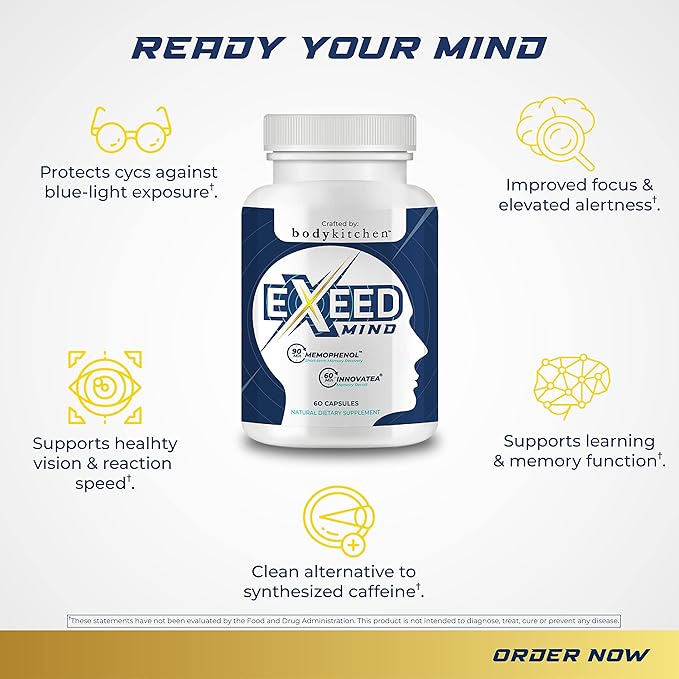 Body Kitchen EXEED Mind Crafted Supports Mental Clarity, Cognitive Function, with Memophenol, Lutemax 20/20, InnovaTea, Veggie Caps, 60 Count