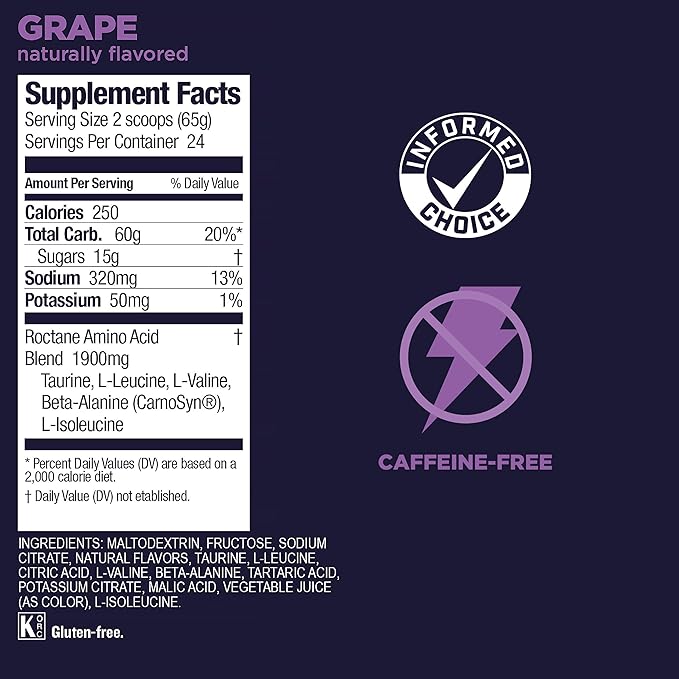 GU Energy Roctane Ultra Endurance Energy Drink Mix, Vegan, Gluten-Free, Kosher, Caffeine- Free, and Dairy-Free n-the-Go Energy for Any Workout, 3.44-Pound Jar, Grape