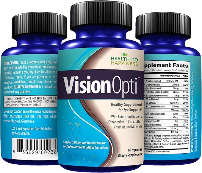 Vision Opti - Eye Health Supplement with Lutein, Zeaxanthin, Selenium, Zinc, and Vitamins A & C | 60 Capsules