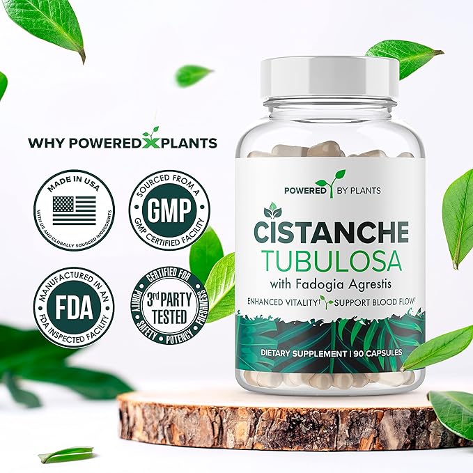 Cistanche Tubulosa with Fadogia Agrestis - Promotes Vitality - Natural Supplements for Men & Women with Bioperine by Powered X Plants, 90 Servings