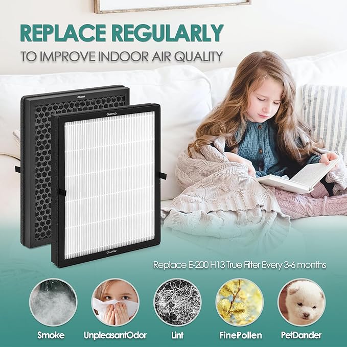 4-Pack E-200 Filter Replacement Kit Compatible with LUNINO Air Purifier Replacement Filter DSHAAPO04FE for LUNINO Air Purifier E-200, 3-in-1 Filtration, 4 High-Efficiency Filter & 12 Aromatherapy Pad