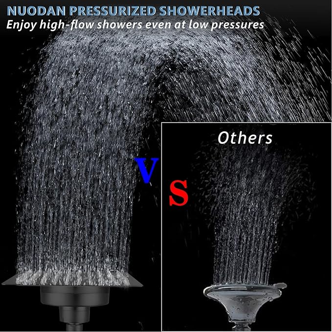 Large Rain Shower Head with Filtered - 12" All Metal Square Rainfall Showerhead Filter for Remove Chlorine and Harmful Substances, Matte Black
