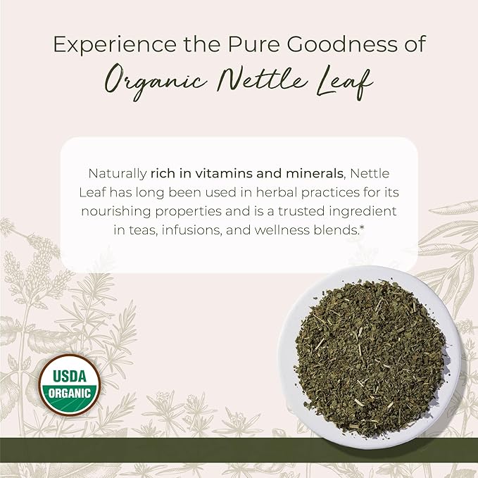 Starwest Botanicals Organic Nettle Leaf - Dried Stinging Nettle, Natural Loose Leaf Herbal Tea, Caffeine Free, Cut & Sifted, Certified Kosher, Non-GMO - Bulk 1 lb Bag