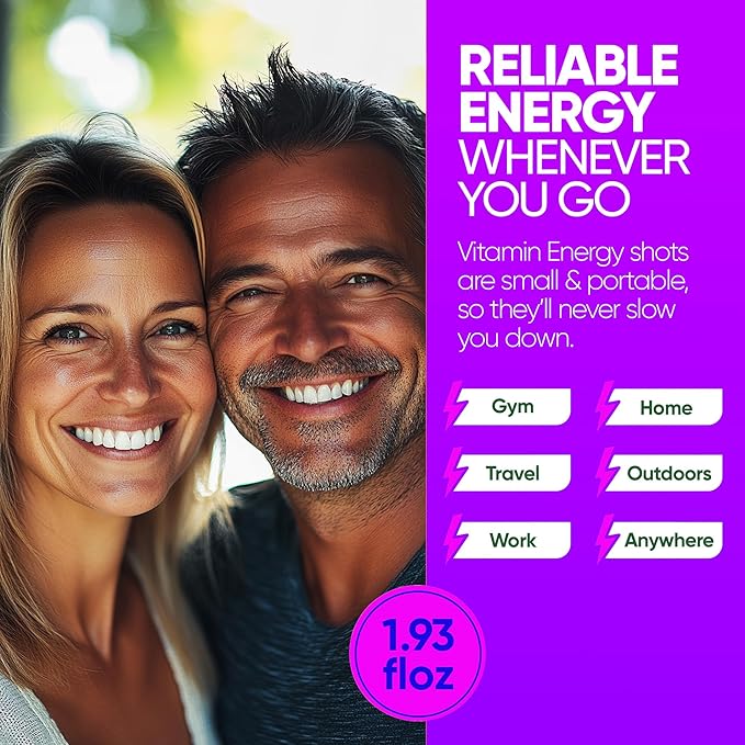 Vitamin Energy Focus+ Extra Strength Energy Shot Berry 48 Pack, 260mg Natural Caffeine, B-Vitamins, CoQ10, Amino Acids, Focus, Productivity & Clarity, Zero Sugar, Gluten-Free, 1.93 fl oz