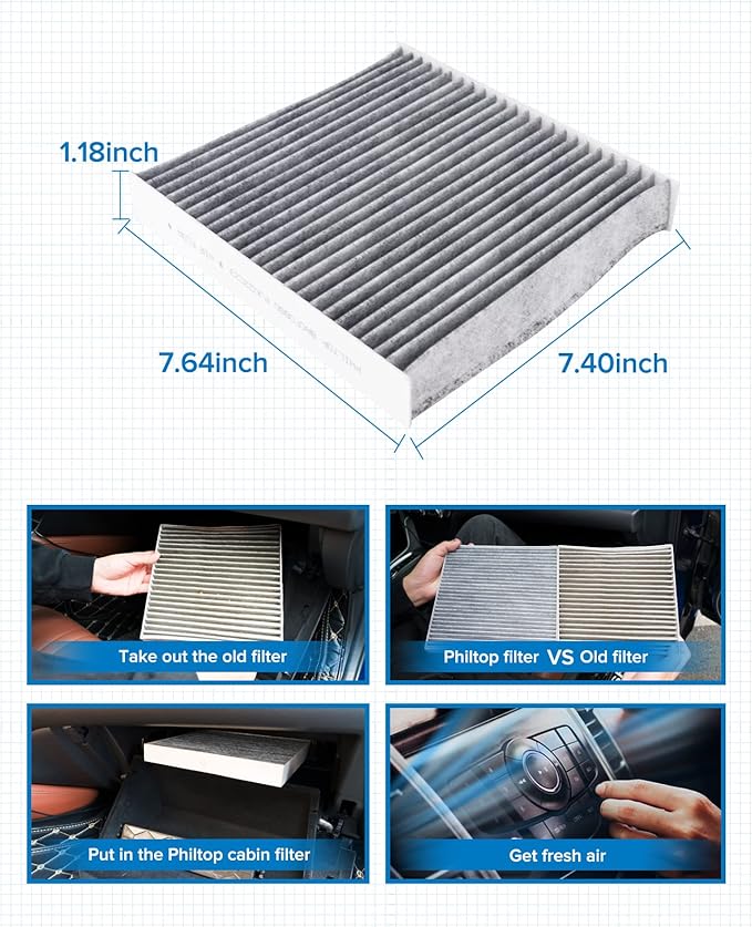 PHILTOP ACF088 (CF11924) Cabin Air Filter, Replacement for Fiat500 (2012-2019), Premium Cabin Filter with Activated Carbon Filter Up Dust Pollen Odor