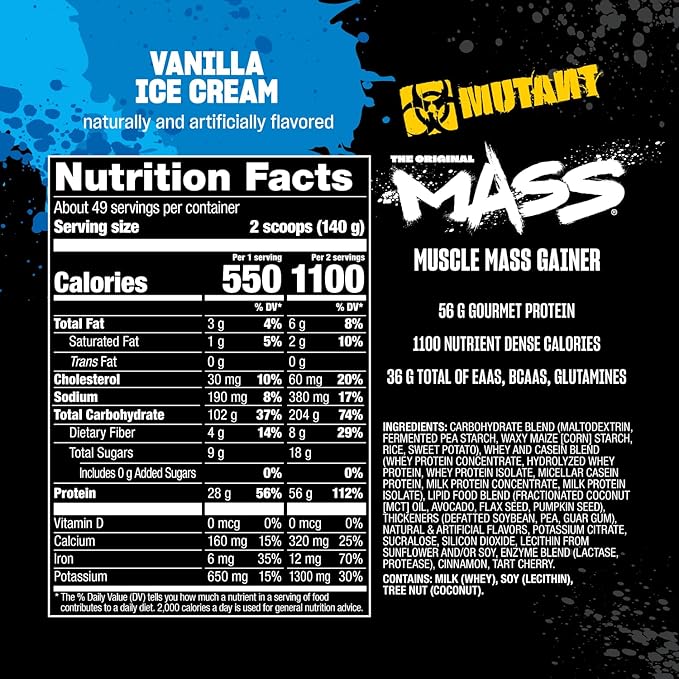 Mutant Mass | Weight Mass Gainer Protein Powder - high Calorie Protein Powder for Muscular Mass - Vanilla Ice Cream - 15 Pound