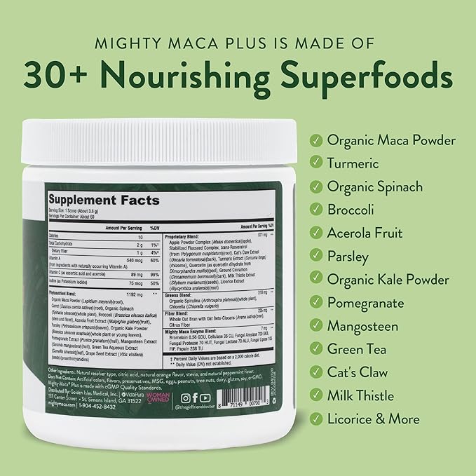 VIDAPURA Mighty Maca Plus by Dr. Anna Cabeca – Organic Superfood Greens Powder for Daily Energy & Vitality, Vegan & Alkaline, 60 Servings