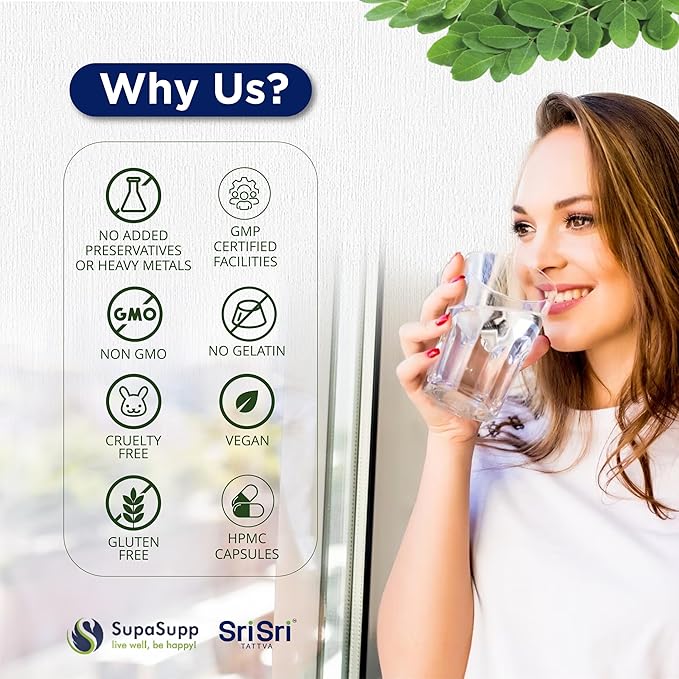 SRI SRI TATTVA Moringa Oil for Immune Support, Energy, and Skin Rejuvenation – Pure Moringa Leaf Extract Daily Supplement – Vegan, Non-GMO, Superfood Capsule (60 Capsules, 500mg)