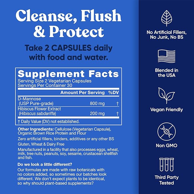 Urinary Harmony D-Mannose Supplement – Urinary Tract Health for Women – Cleanses and Flushes the Urinary System – Potent Clinical Strength Formula with DMannose and Hibiscus – 180 Fast Acting Capsules