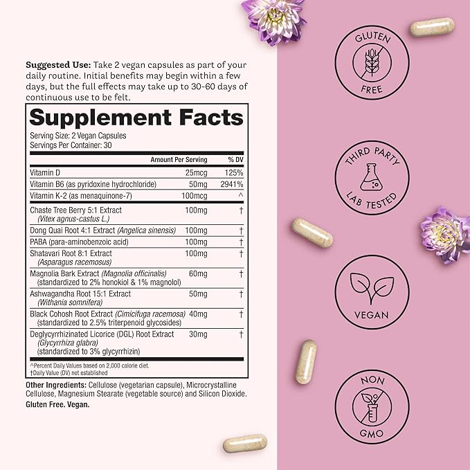 Winged Wellness Hot Momma Menopause Supplements for Women - Hormone-Free Menopause Relief Support for Hot Flashes & Night Sweats with Chaste Tree Berry, Multivitamins & More - 60 Vegan Capsules