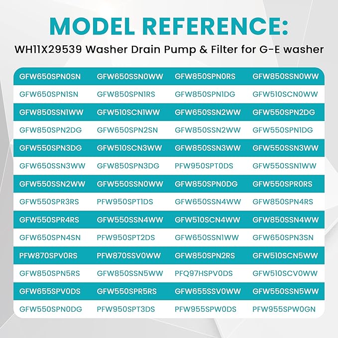 WH11X29539 AP6986715 Drain Pump and Filter Replacement Fit for GE Front Load Washers gfw550spn2dg Replaces B25-3A04, 4962370, EAP16217203, PD00065822, PS16217203 by AMI PARTS (1-year QA)